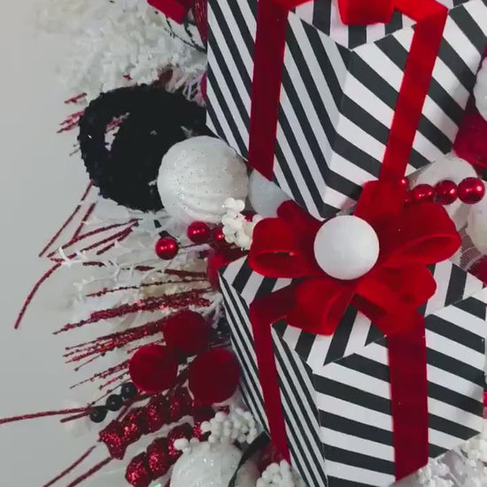 Christmas swag wreath Black Red and White Christmas wreath Present Holiday wreath Holiday decor Christmas decor Elegant wreath