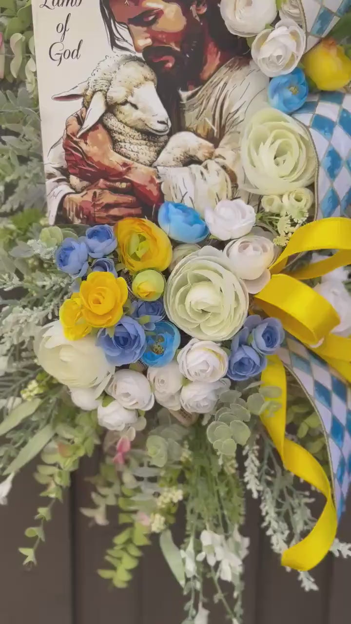 Easter Jesus Wreath: Neutral Tone Spring Front Door Decor Christian gifts swag wreath