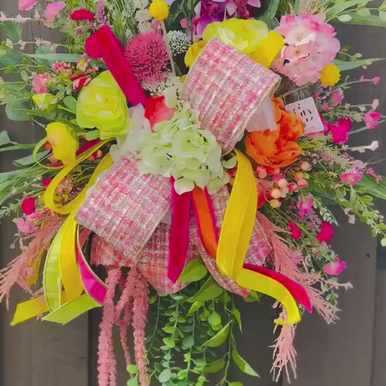 Spring Floral Door Swag | Moss Rectangle Door Hanger Wreath | Colorful Spring Front Door Decor | Easter Spring Wreath | Garden Style Floral