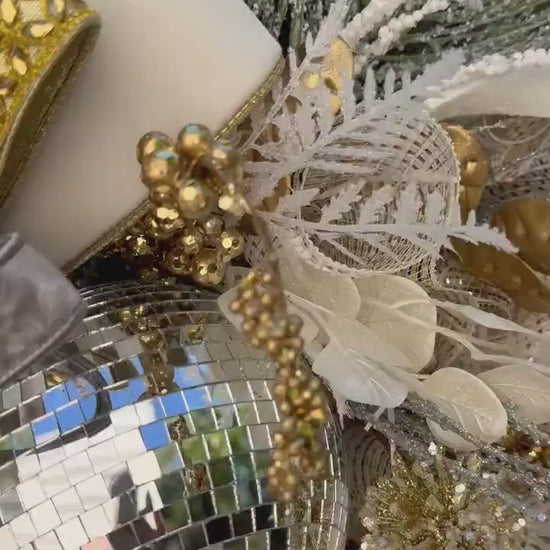 White Silver and Gold Disco Ball glam wreath Jewel Ornament wreath Elegant Christmas Wreath Holiday decor Christmas decor Made to Order