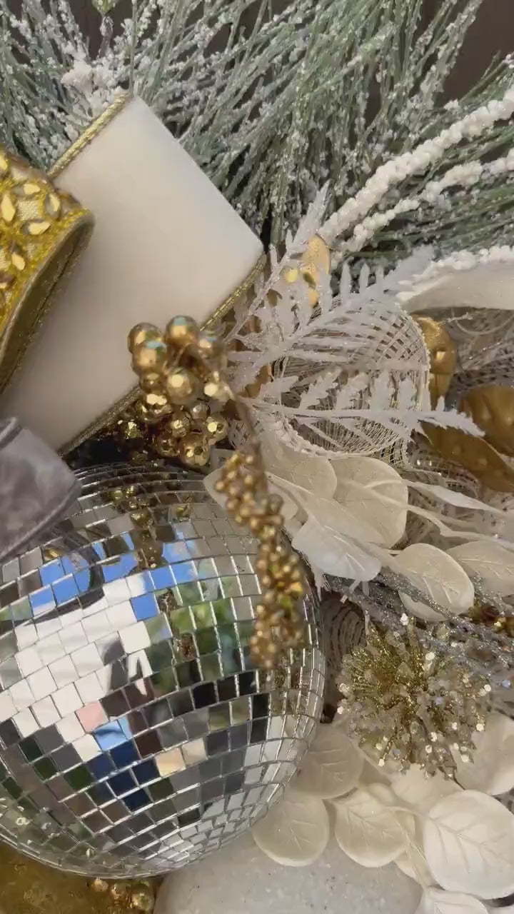 White Silver and Gold Disco Ball glam wreath Jewel Ornament wreath Elegant Christmas Wreath Holiday decor Christmas decor Made to Order