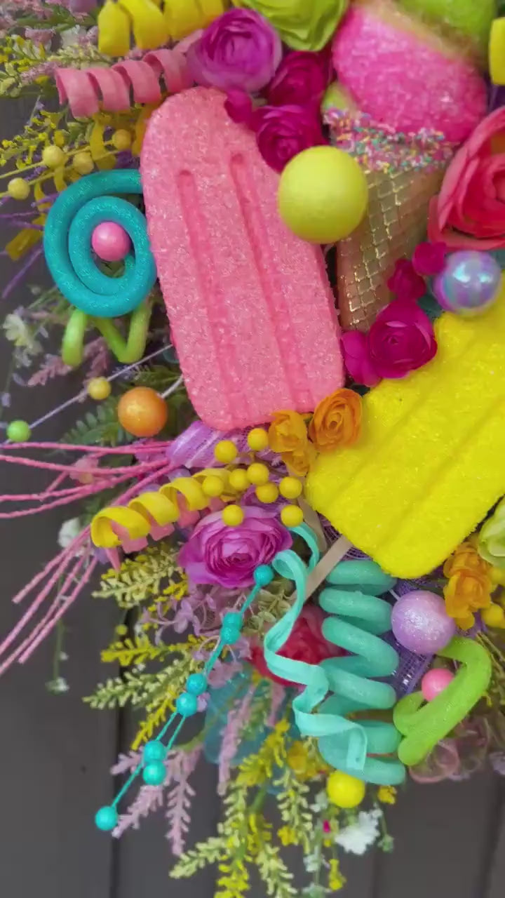 Oversized Summer Wreath Custom Front Door wreath Popsicle Ice cream Summer Party Decor Pool party decor Kids Party Decor Tropical wreath
