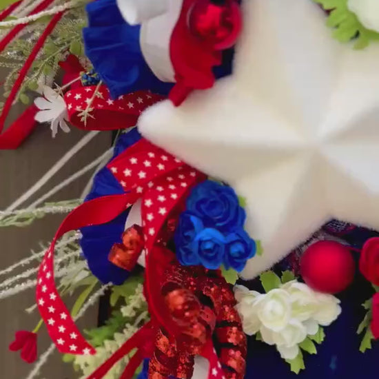 Patriotic Summer Wreath Memorial Day Patriotic Decor. Red white and blue stars door decor large wreath 4th of July wreath summer wreath