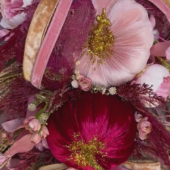 Front Door Pink Fall Wreath Pumpkin and Jewel Wreath Pink Fall Front door Decor Thanksgiving wreath Glam Elegant Pink and Burgandy wreath