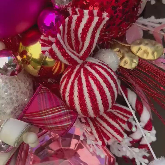 Pink and Red Christmas glam swag wreath Jewel Ornament wreath Holiday wreath Holiday decor Christmas decor elegant wreath Made to Order
