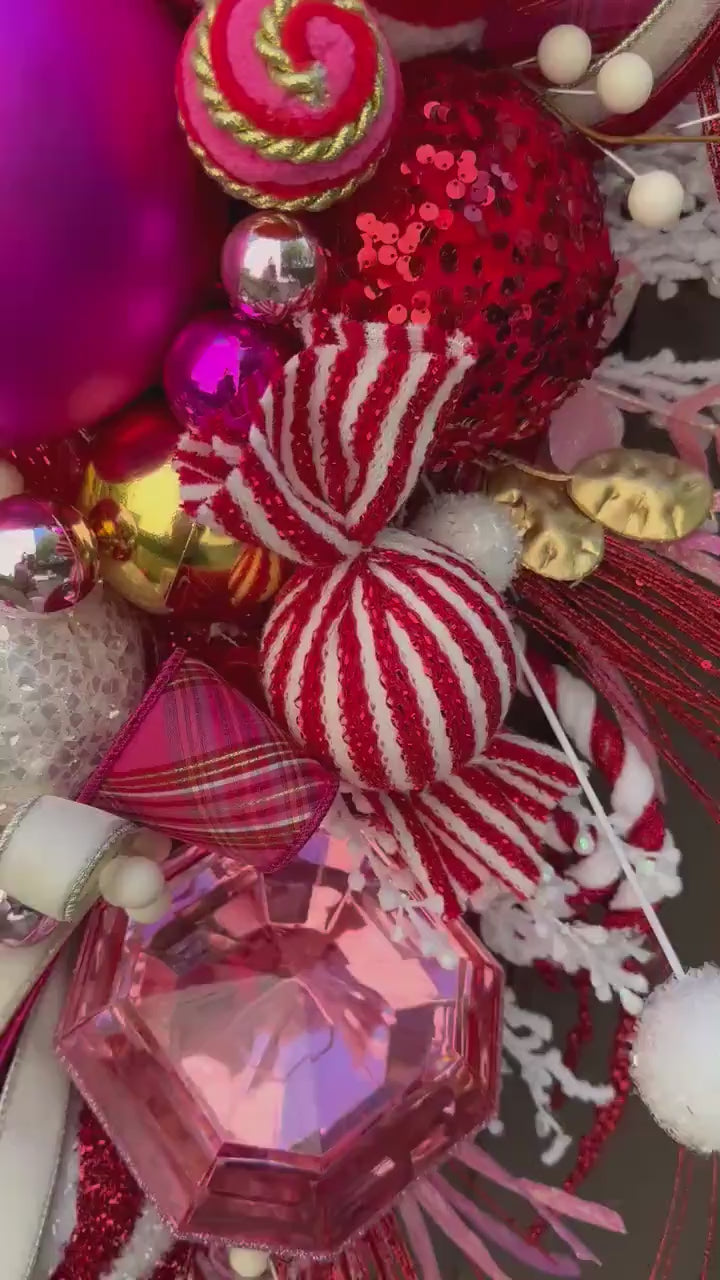 Pink and Red Christmas glam swag wreath Jewel Ornament wreath Holiday wreath Holiday decor Christmas decor elegant wreath Made to Order
