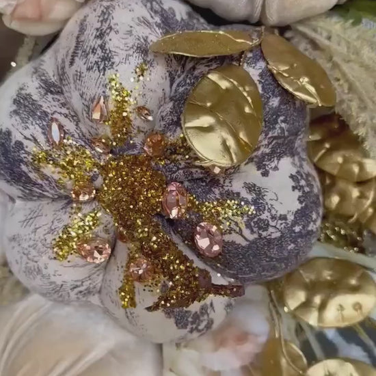 Front Door Gold & Cream Fall Wreath Pumpkin and Jewel Wreath  Fall Front door Decor Autumn Glam wreath Elegant Wreath for Fall Made to Order